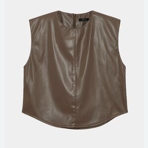 Deluc Vegan leather sleeveless top with round neckline. Taupe Size M NWT